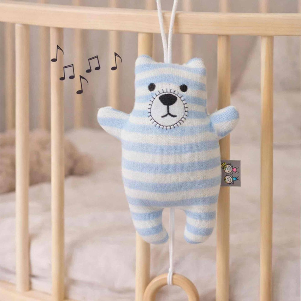 Peluche musicale ourson en coton bleu