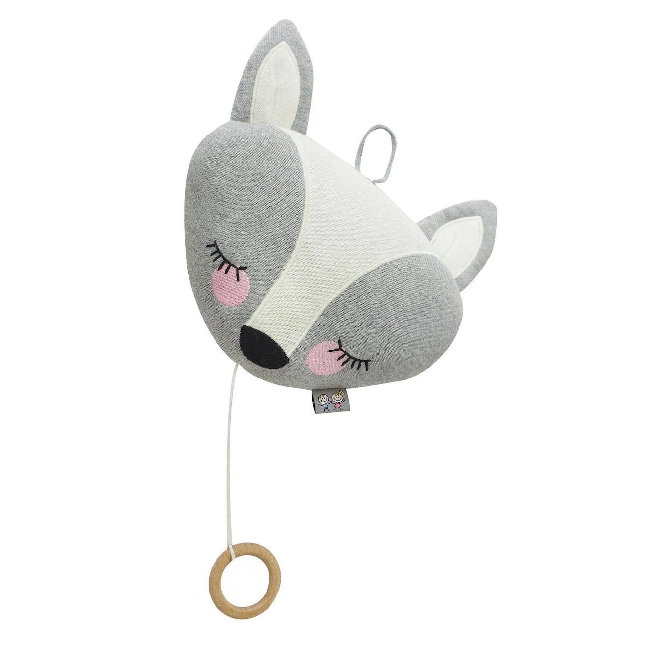 Peluche musicale renard en coton bio gris