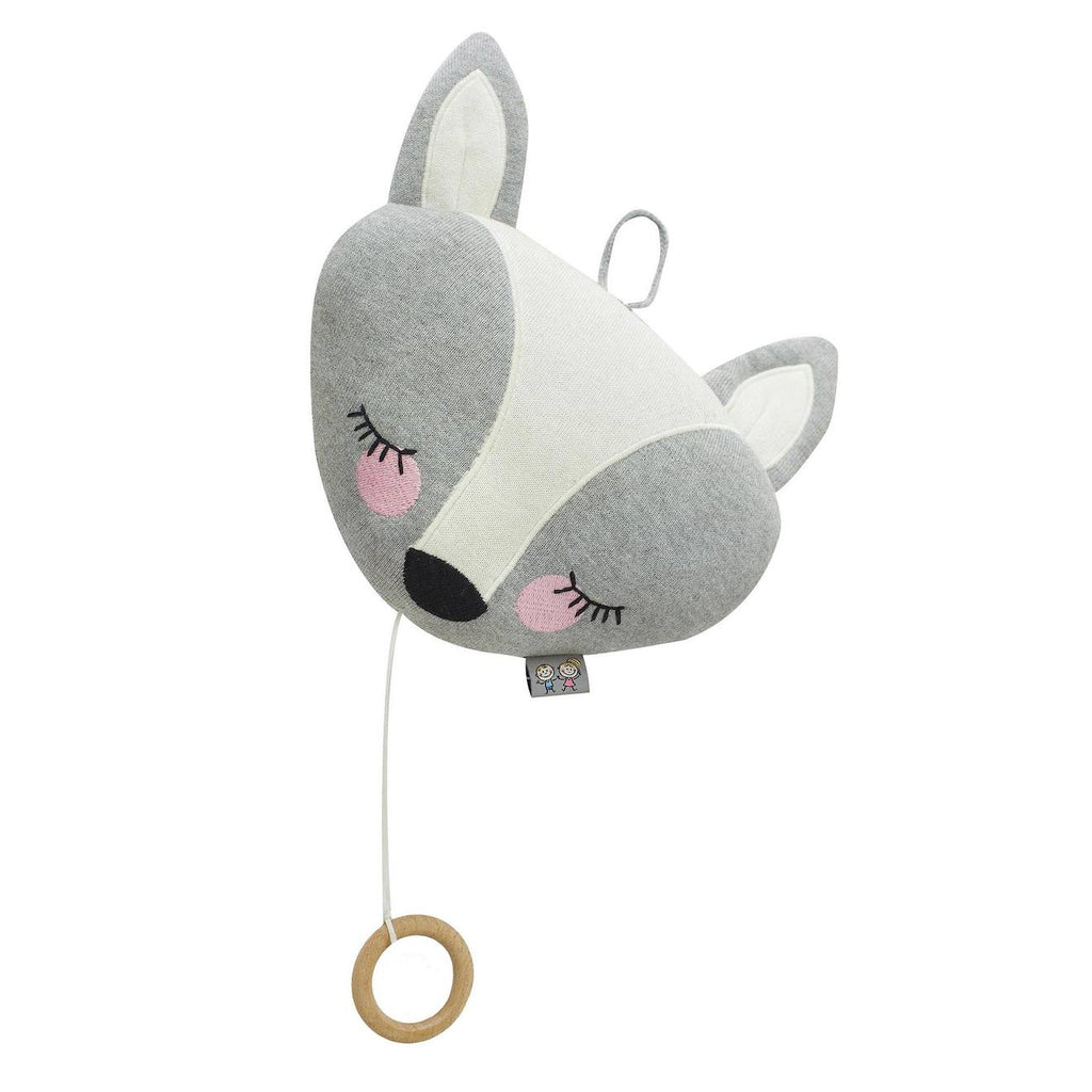 Peluche musicale renard en coton bio gris