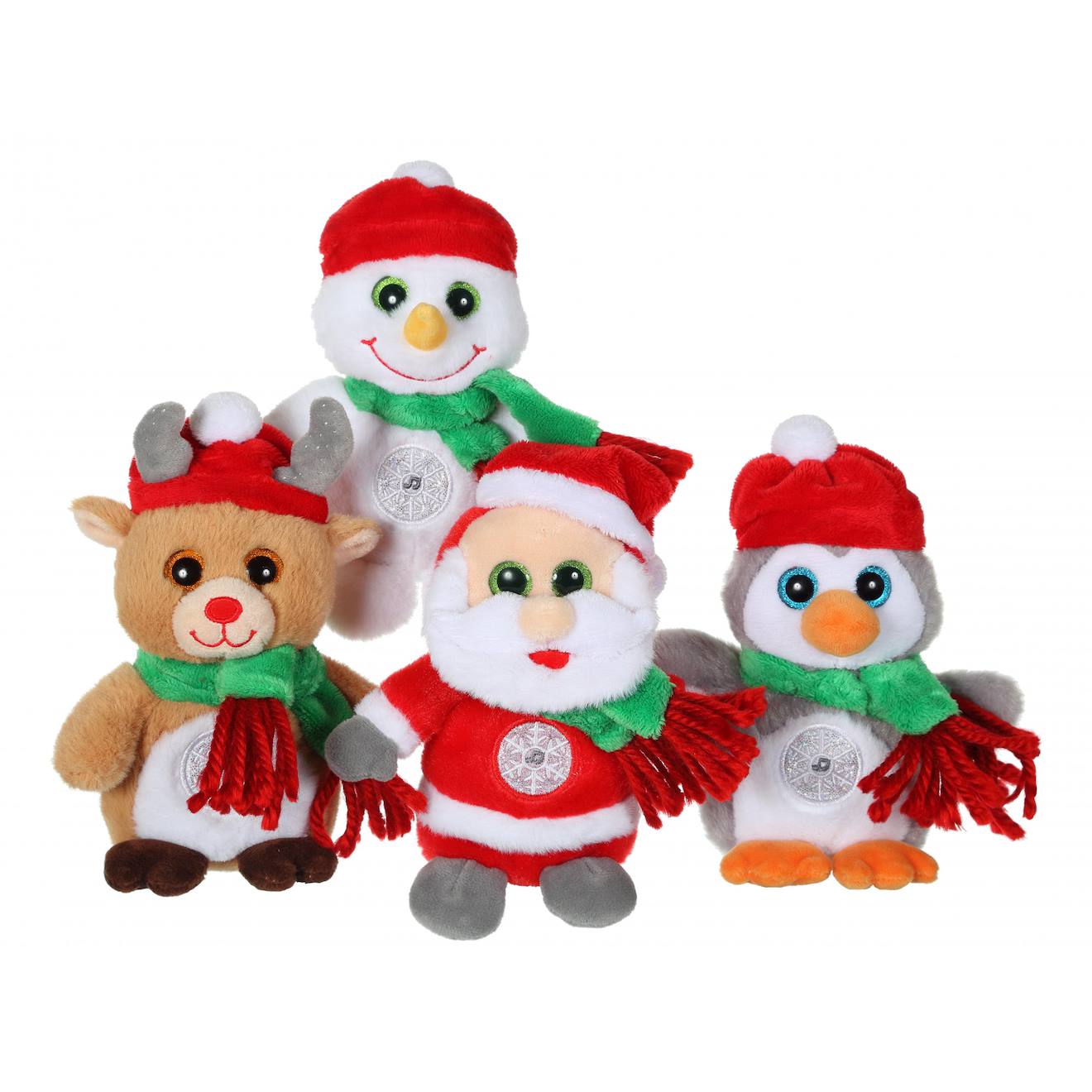 Peluche - noel pétillous sonore 16 cm - bonhomme de neige blanc