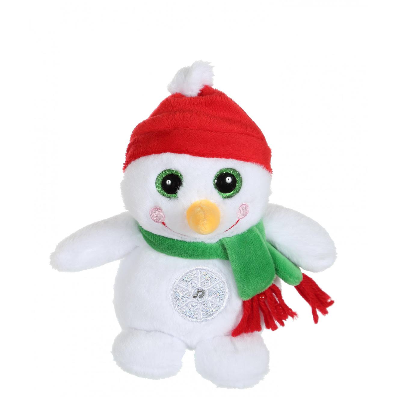 Peluche - noel pétillous sonore 16 cm - bonhomme de neige blanc