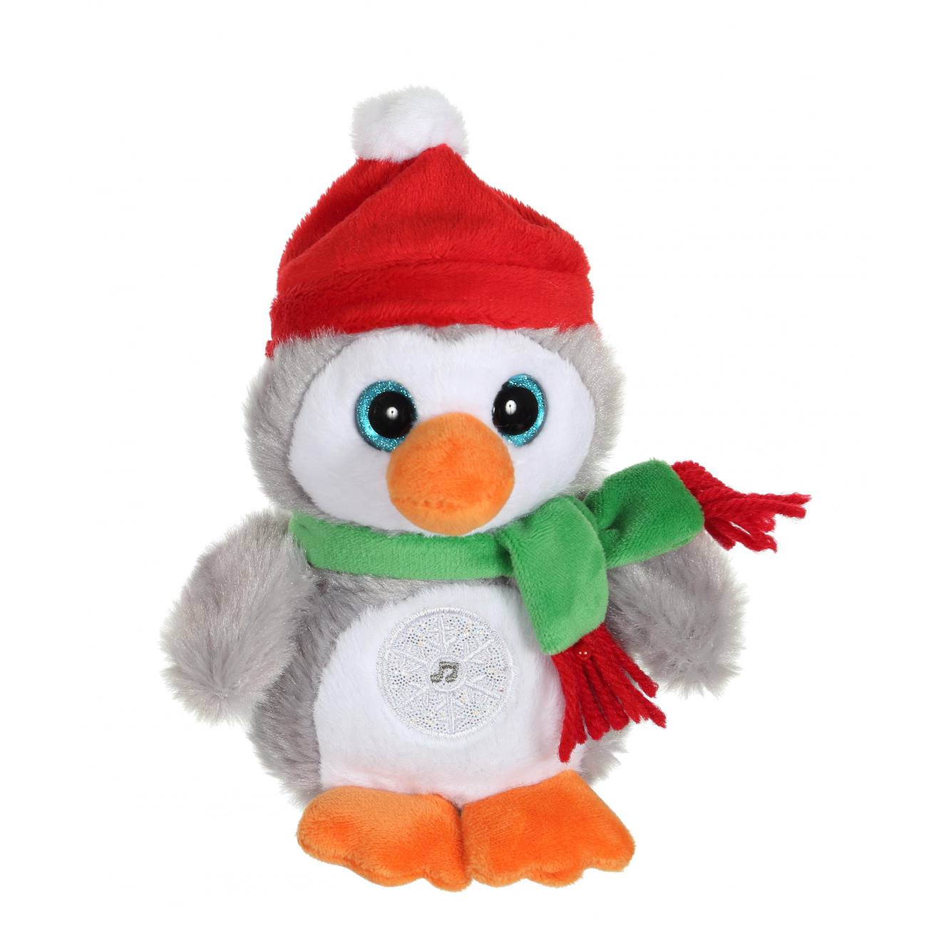 Peluche - noel pétillous sonore 16 cm - pingouin gris