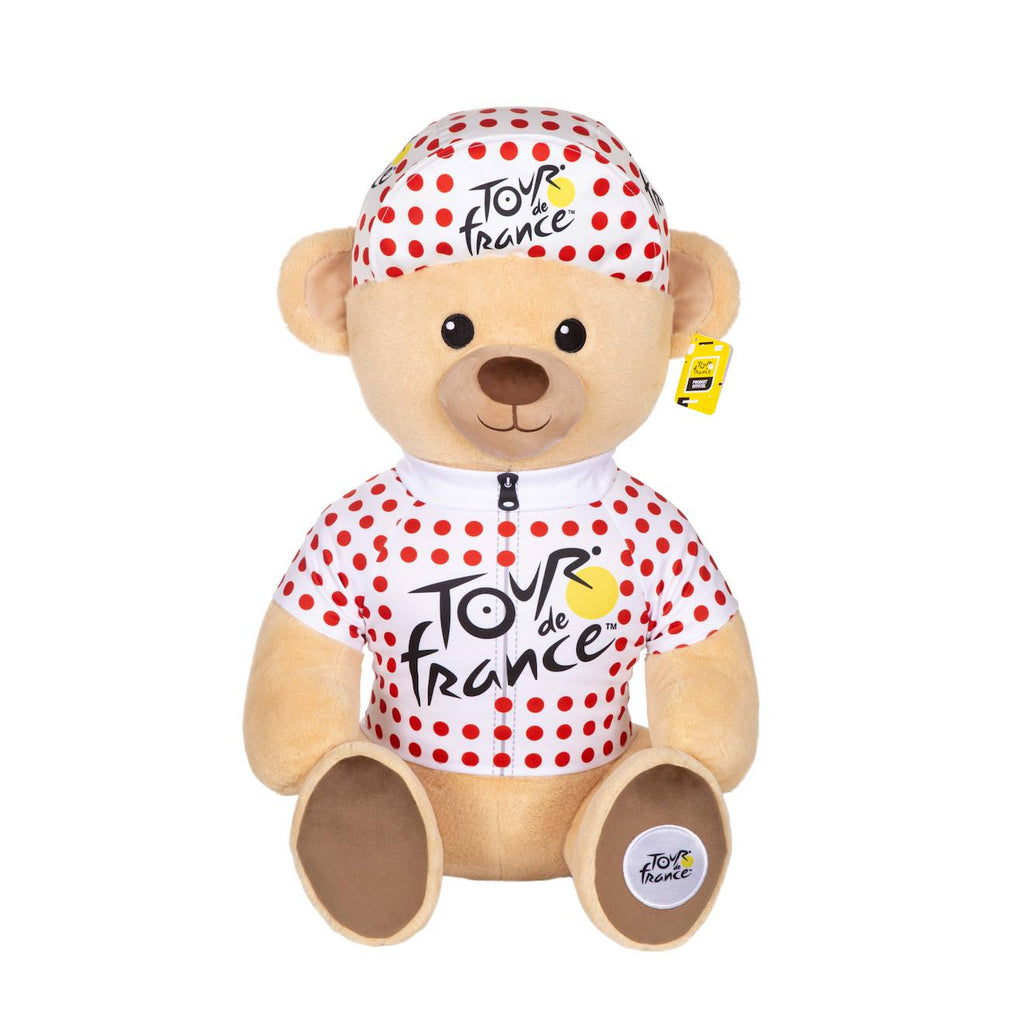 Peluche officielle ours tour de france - 60 cm maillot et casquette grimpeur à pois rouge