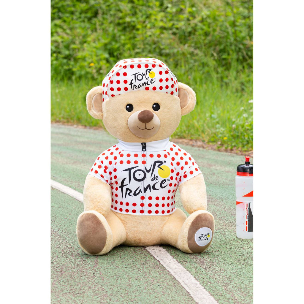 Peluche officielle ours tour de france - 60 cm maillot et casquette grimpeur à pois rouge