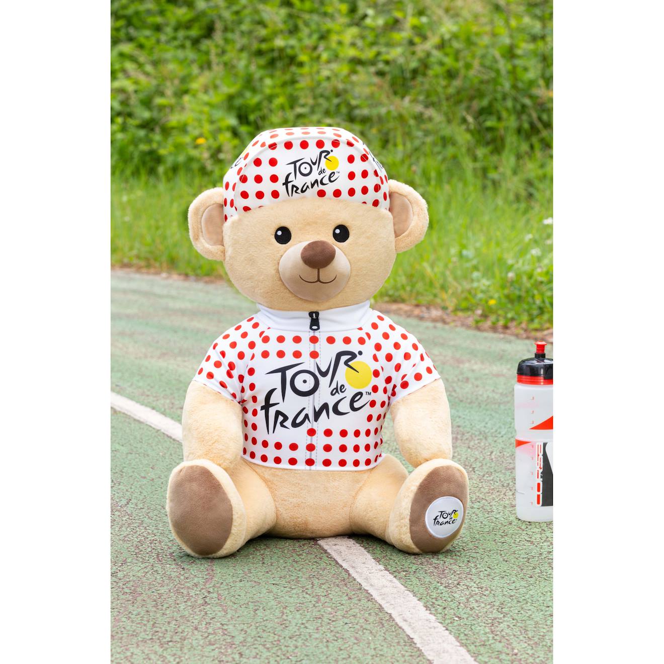 Peluche officielle ours tour de france - 60 cm maillot et casquette grimpeur à pois rouge