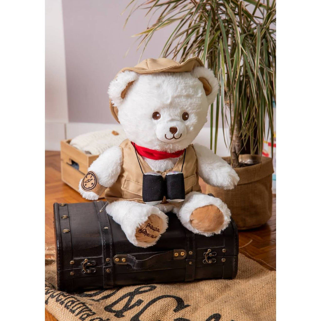 Peluche ours aventurier - gaston aventurier - 40 cm blanc