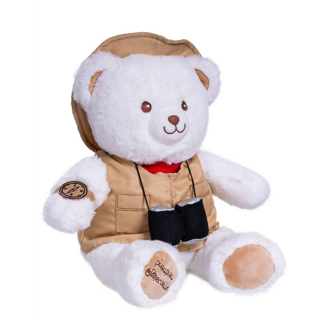 Peluche ours aventurier - gaston aventurier - 40 cm blanc