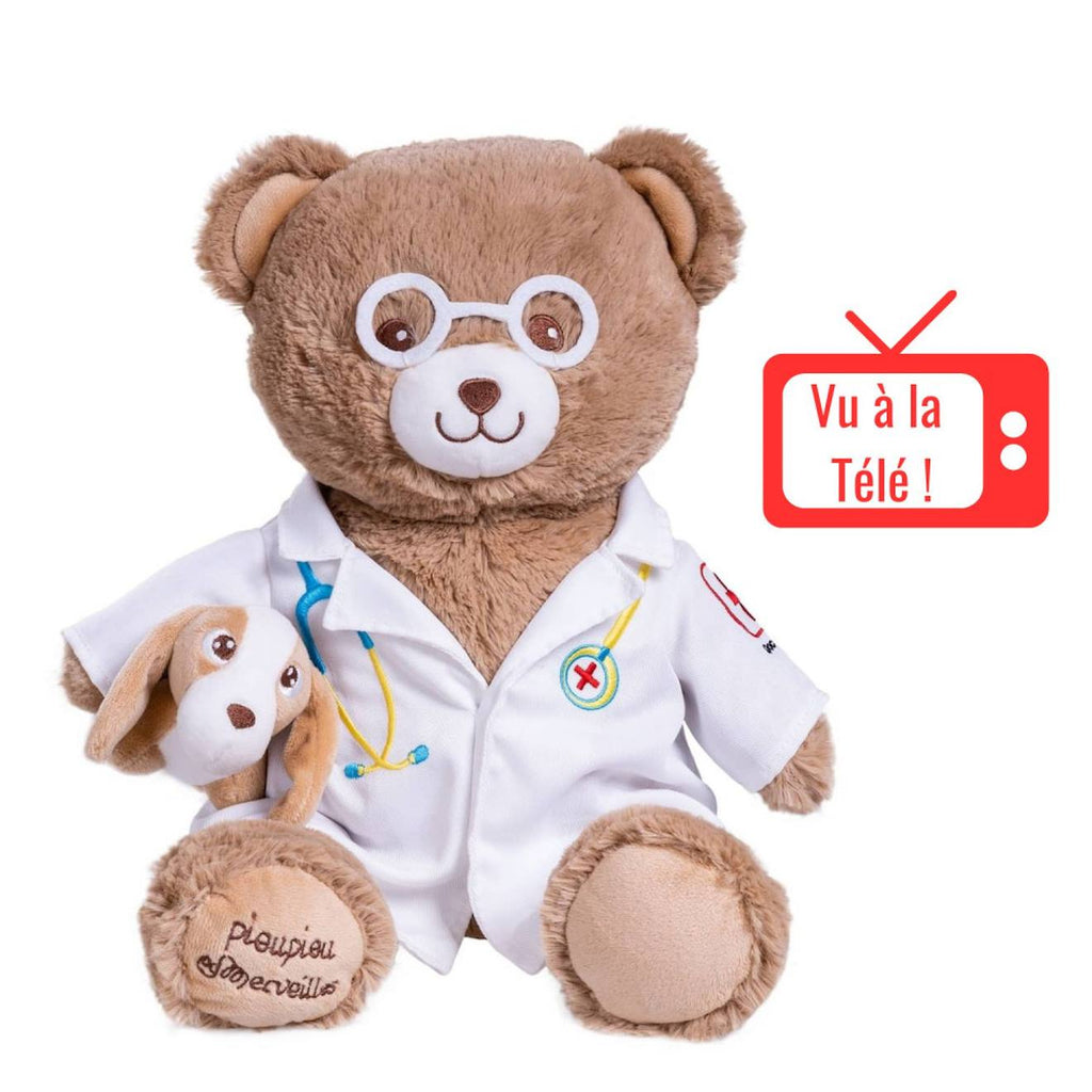 Peluche ours vétérinaire - docteur gaston - 40 cm brun