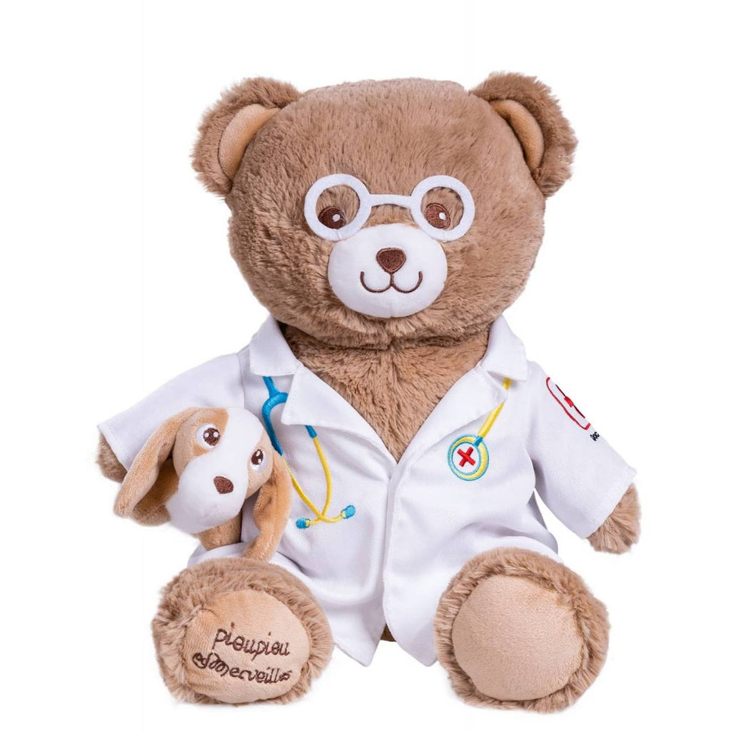 Peluche ours vétérinaire - docteur gaston - 40 cm brun
