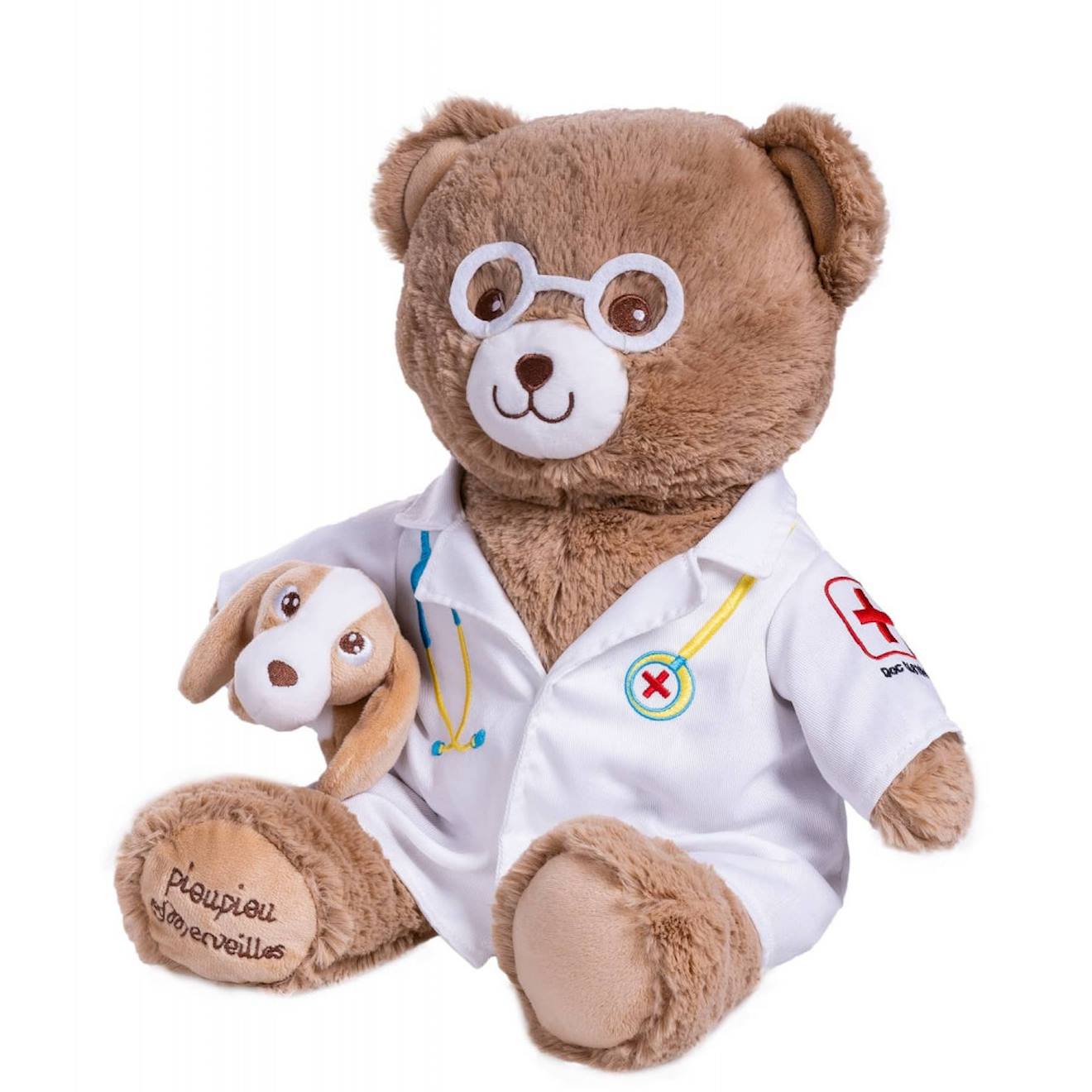 Peluche ours vétérinaire - docteur gaston - 40 cm brun