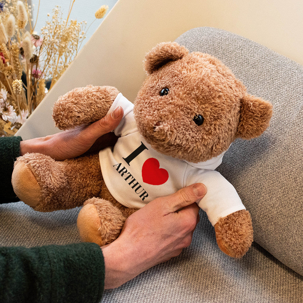Peluche Ourson I Love à Personnaliser - Ourson à Personnaliser