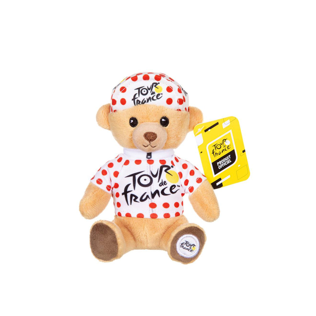 Peluche - peluche officielle ours tour de france - maillot et casquette grimpeur à pois - 15 cm rouge