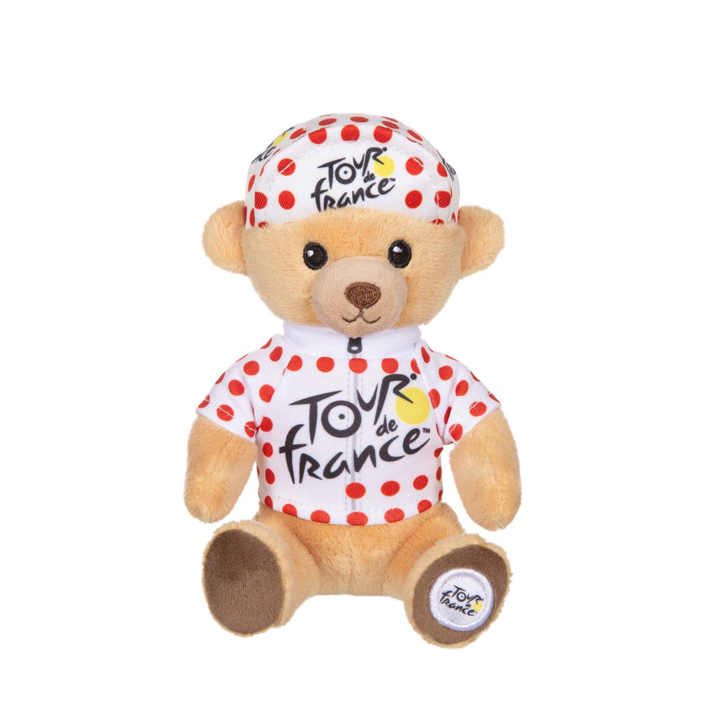 Peluche - peluche officielle ours tour de france - maillot et casquette grimpeur à pois - 15 cm rouge