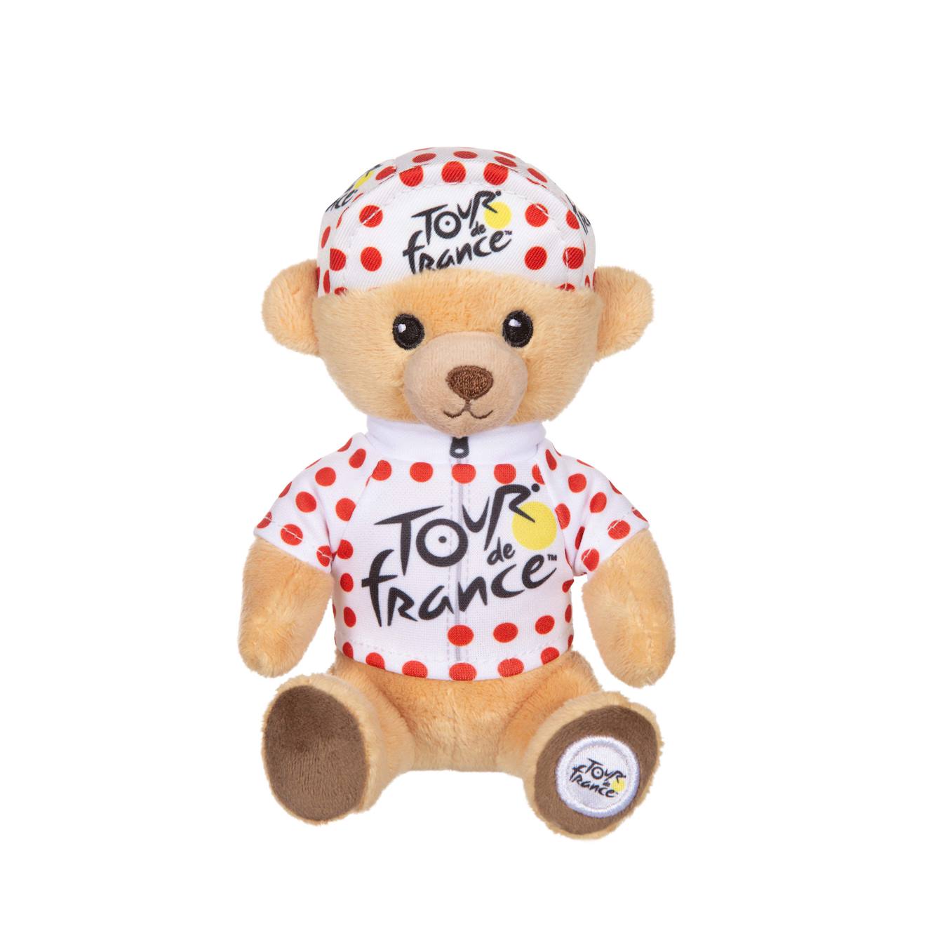 Peluche - peluche officielle ours tour de france - maillot et casquette grimpeur à pois - 15 cm rouge
