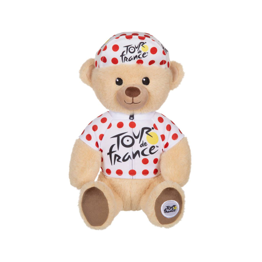 Peluche - peluche officielle ours tour de france - maillot et casquette grimpeur à pois - 24 cm rouge