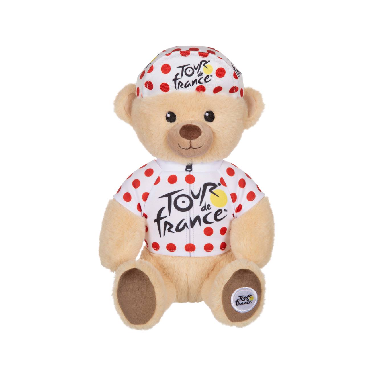 Peluche - peluche officielle ours tour de france - maillot et casquette grimpeur à pois - 24 cm rouge