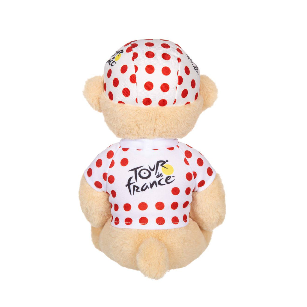 Peluche - peluche officielle ours tour de france - maillot et casquette grimpeur à pois - 24 cm rouge