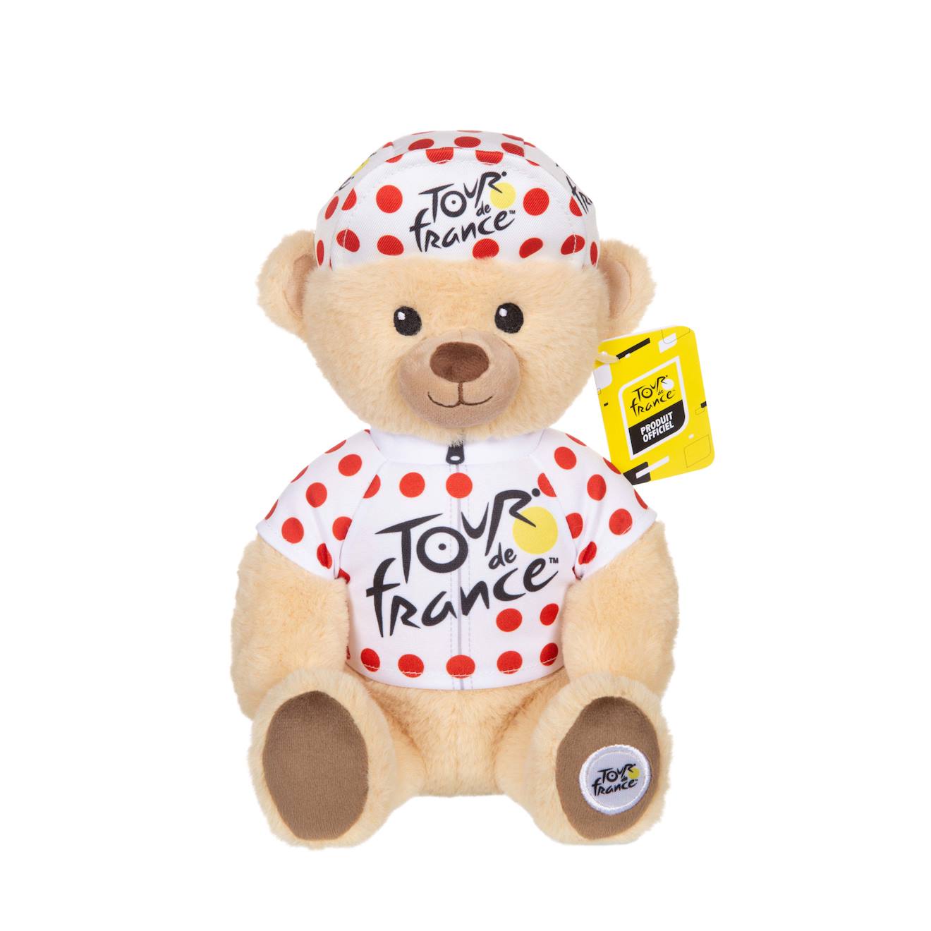 Peluche - peluche officielle ours tour de france - maillot et casquette grimpeur à pois - 24 cm rouge