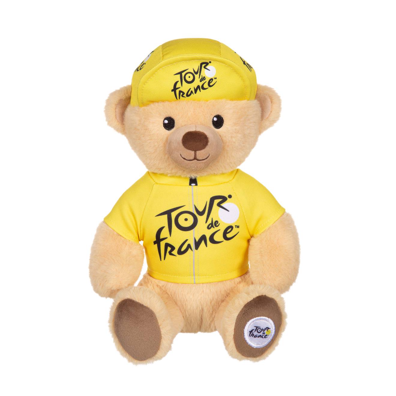 Peluche - peluche officielle ours tour de france - maillot et casquette vainqueur étape jaune - 24 cm jaune