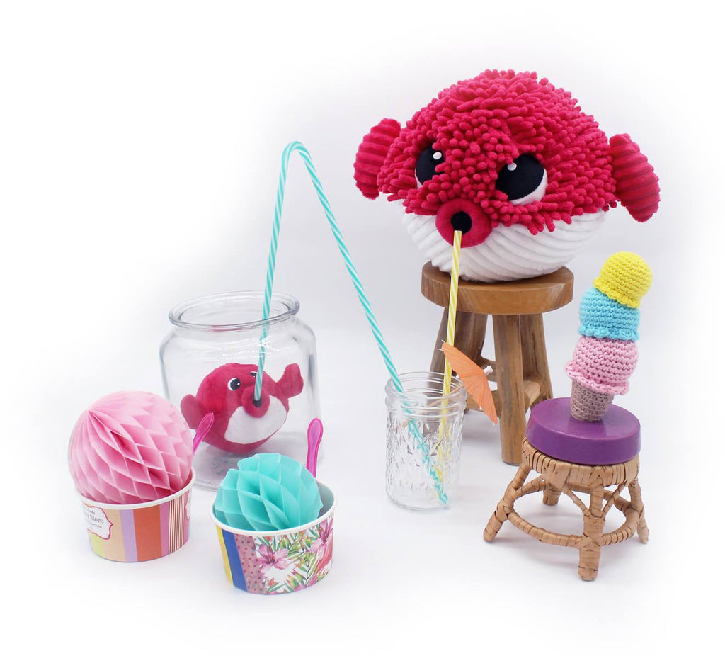 Peluche poisson globe et son bébé rouge