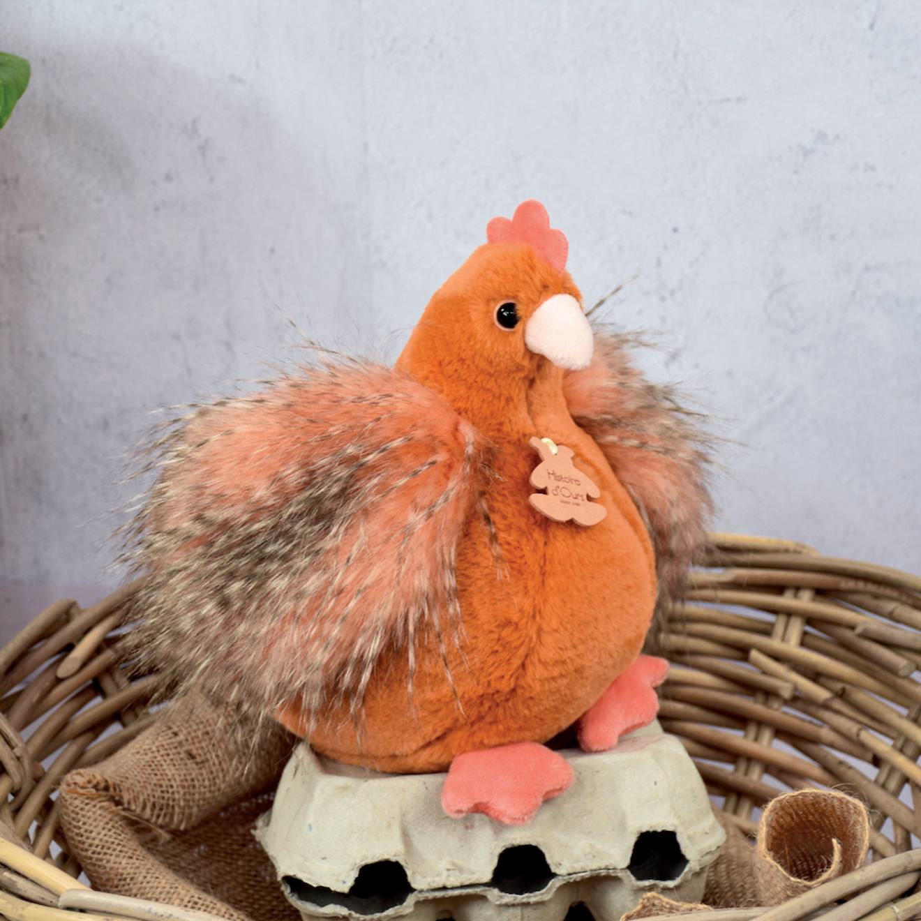 Peluche poule poulette 20 cm orange