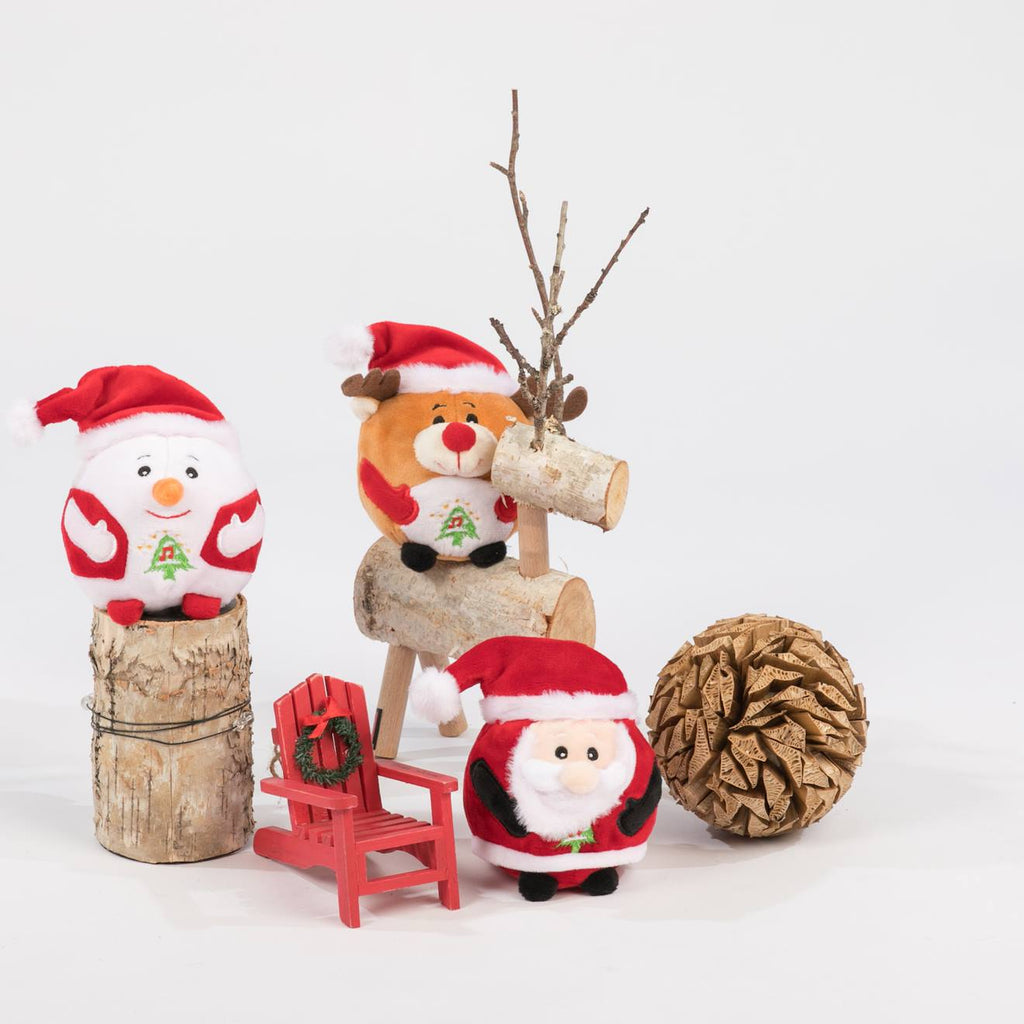 Peluche - renne - bouille de noël sonore 13 cm marron