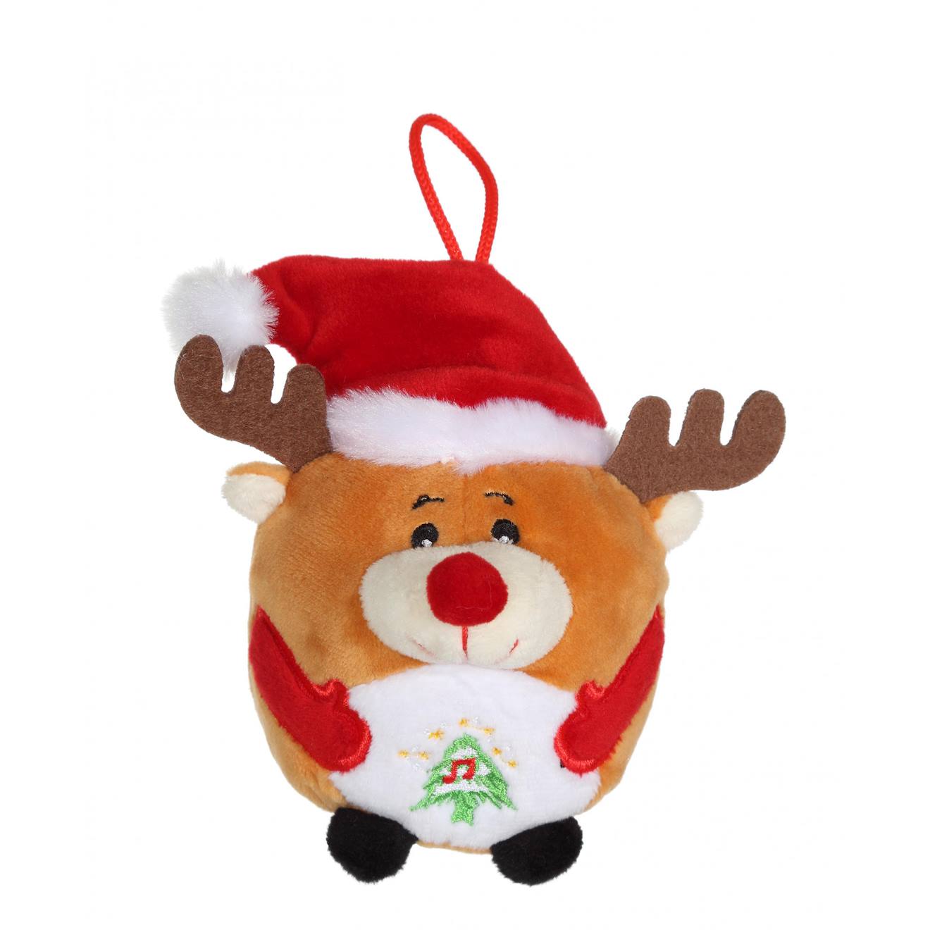 Peluche - renne - bouille de noël sonore 13 cm marron
