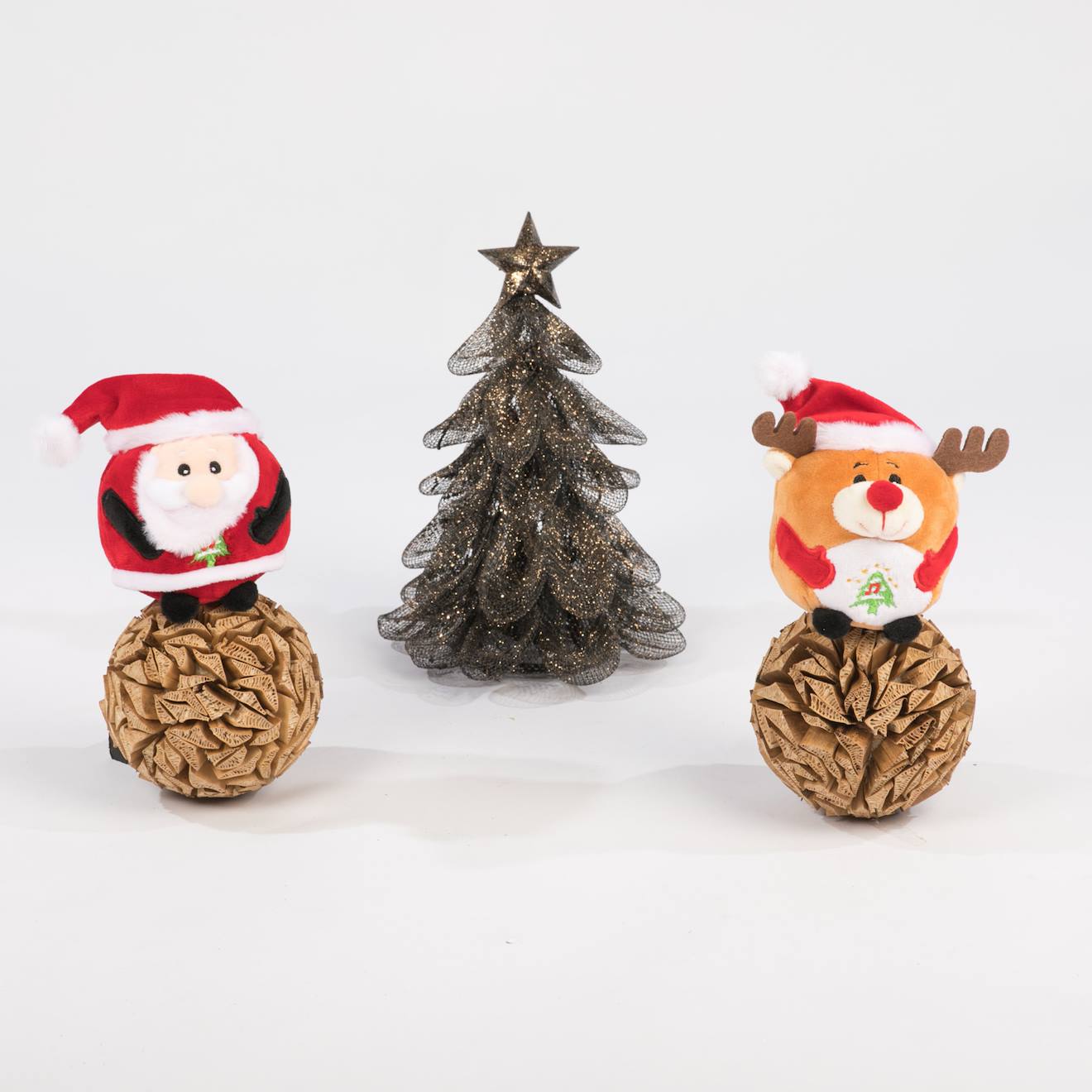 Peluche - renne - bouille de noël sonore 13 cm marron