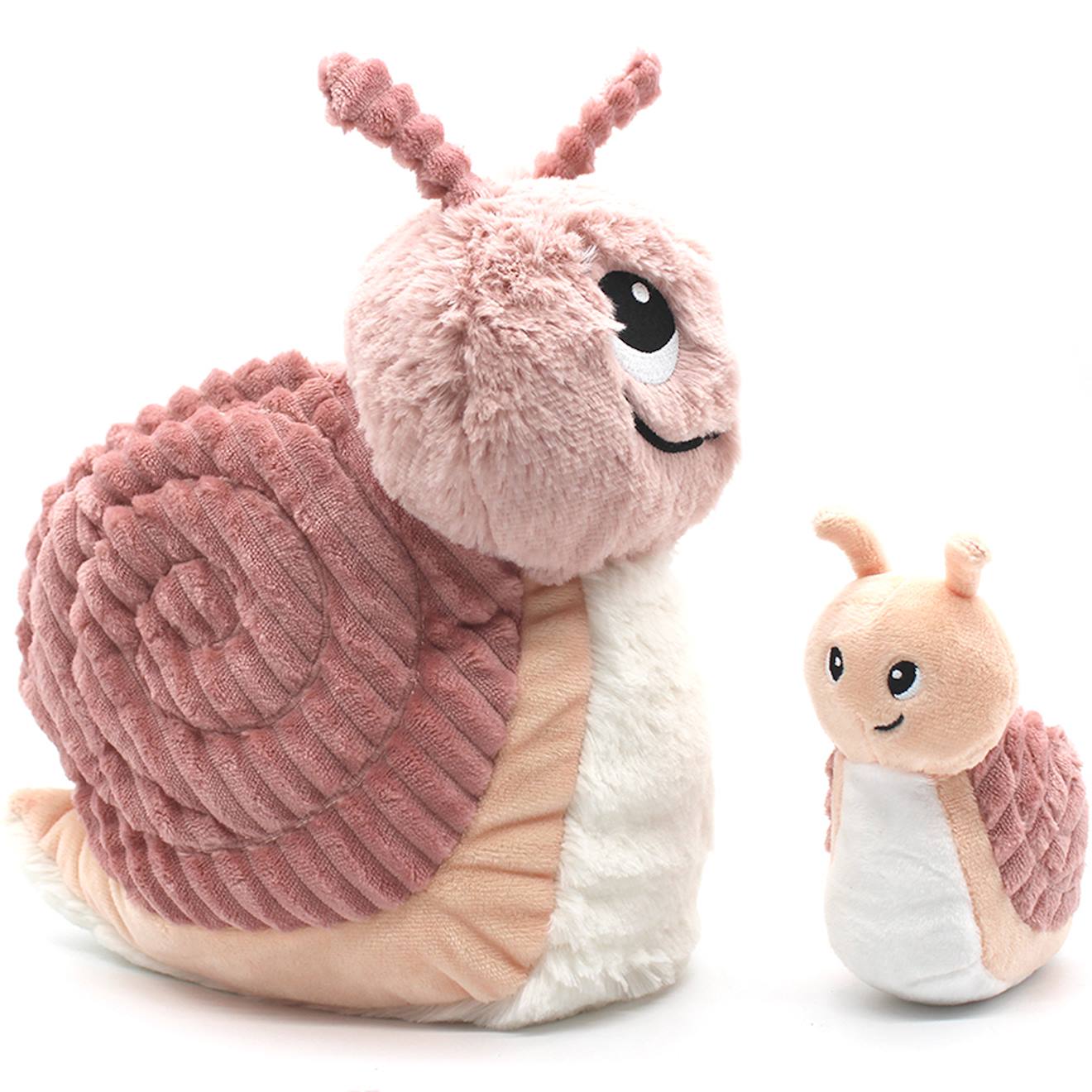 Peluche speedou l'escargot maman et bébé rose, noir, blanc
