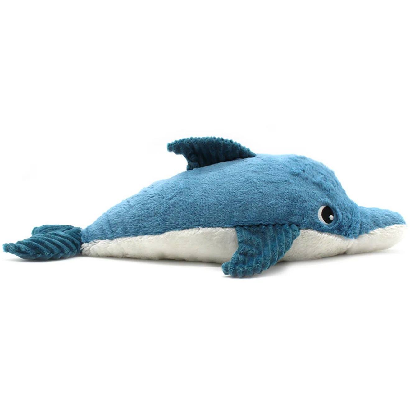 Peluche tofou le dauphin maman et bébé bleu, noir, blanc