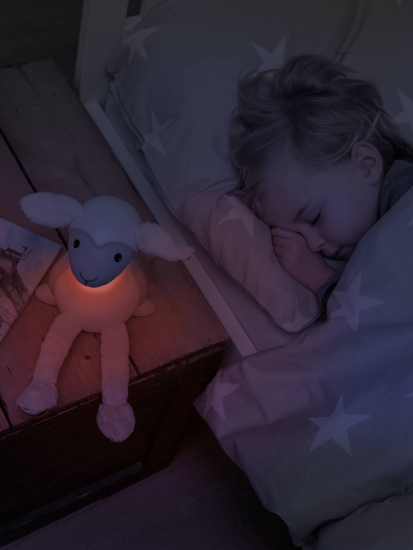 Peluche veilleuse et liseuse fin le mouton gris