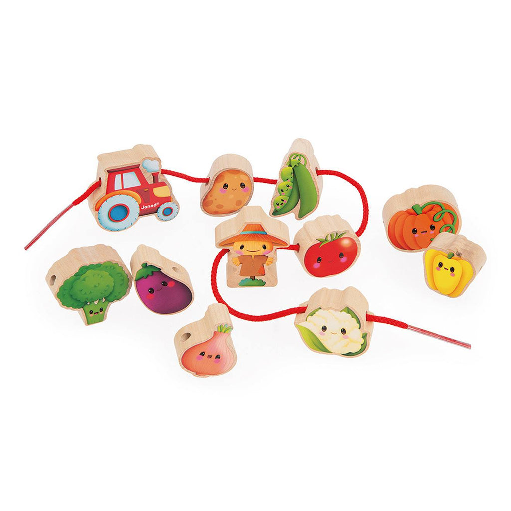 Perles à enfiler en bois FSC légumes multicolore