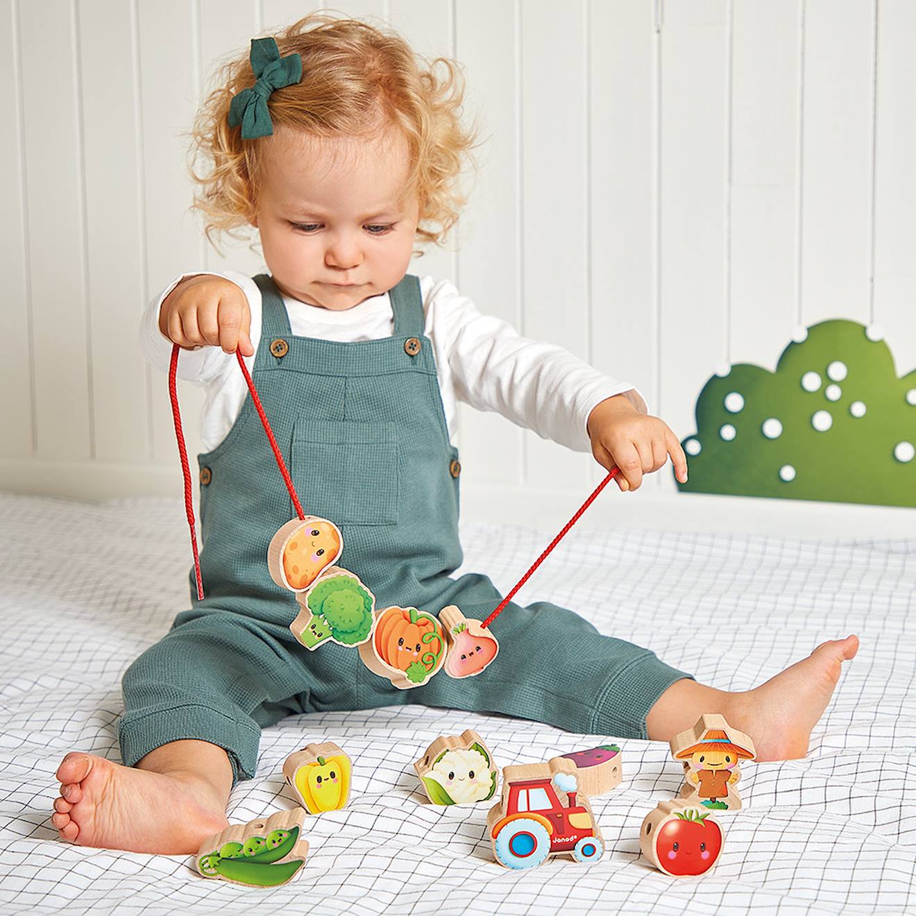 Perles à enfiler en bois FSC légumes multicolore