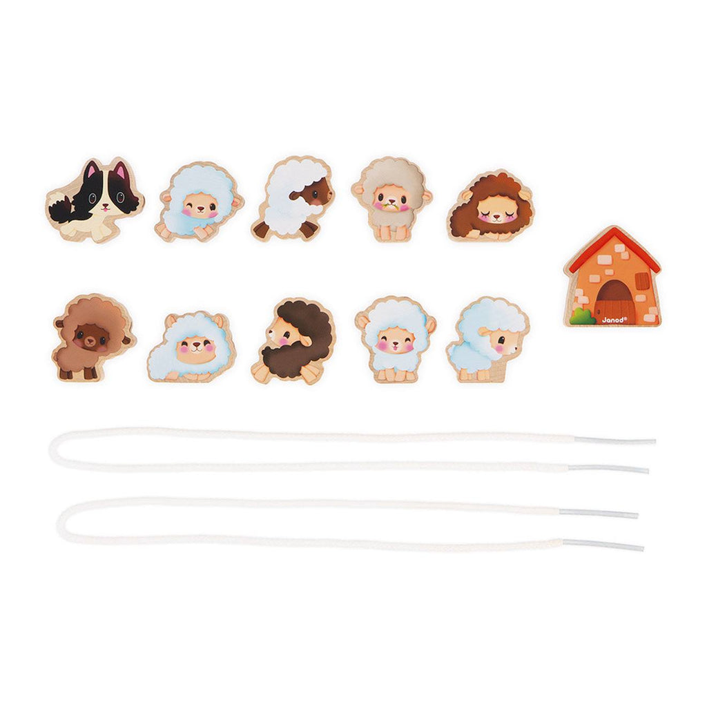 Perles à enfiler en bois FSC moutons multicolore