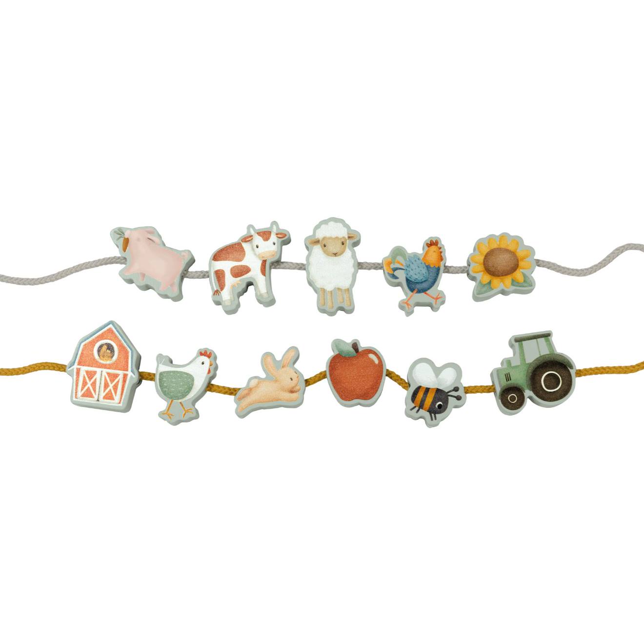 Perles en bois à lacer little farm multicolore