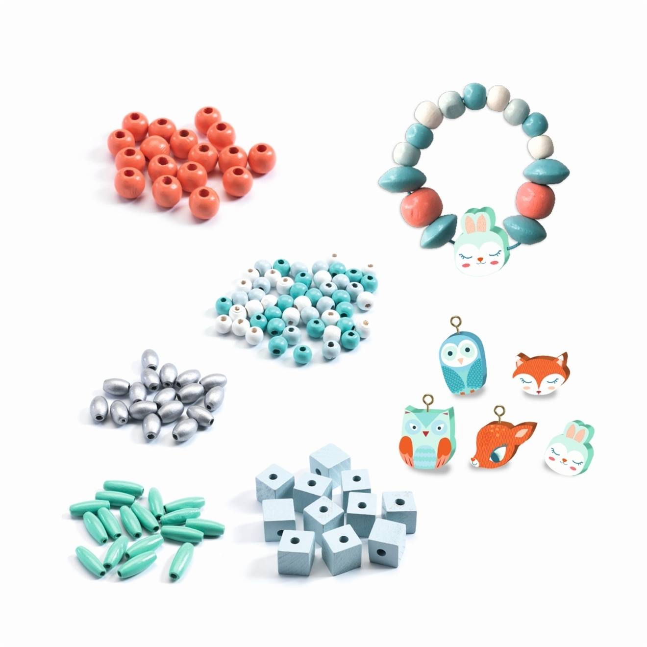 Perles en bois petits animaux multicolore