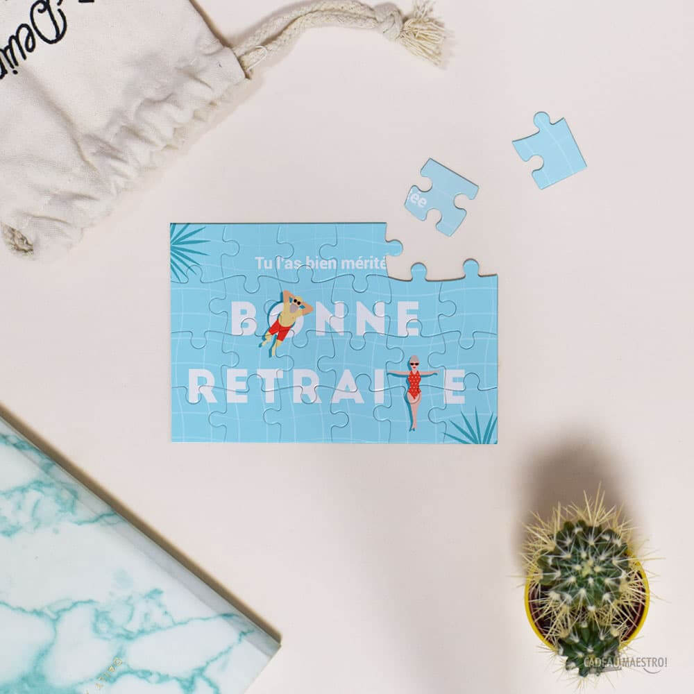 Petit Puzzle Bonne Retraite à Personnaliser - Relax à la Piscine - Puzzle Personnalisé
