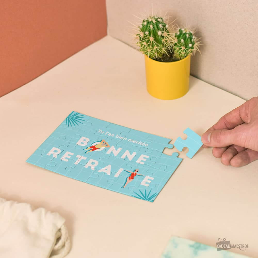 Petit Puzzle Bonne Retraite à Personnaliser - Relax à la Piscine - Puzzle Personnalisé