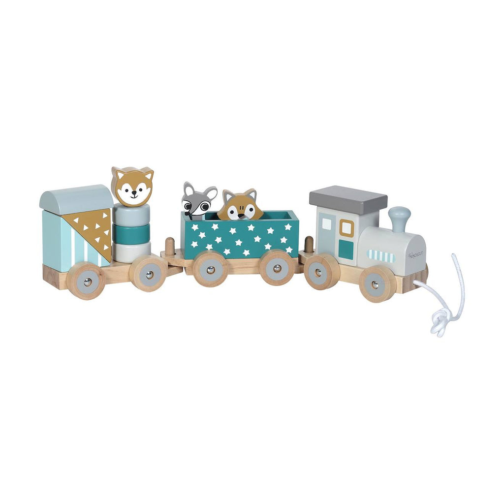 Petit train rayé animaux du zoo bleu pétrole