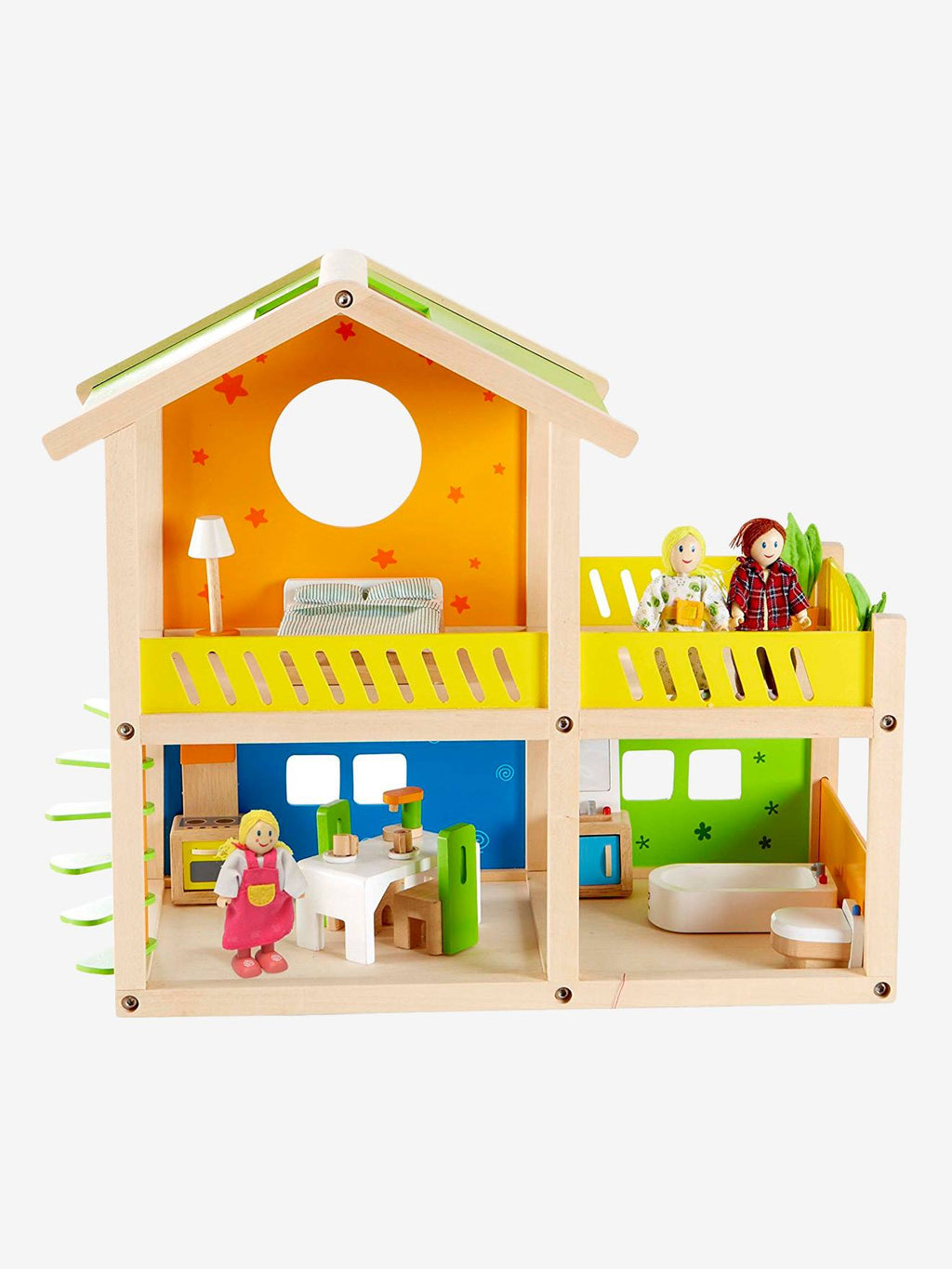 Petite maison joyeuse en bois multicolore