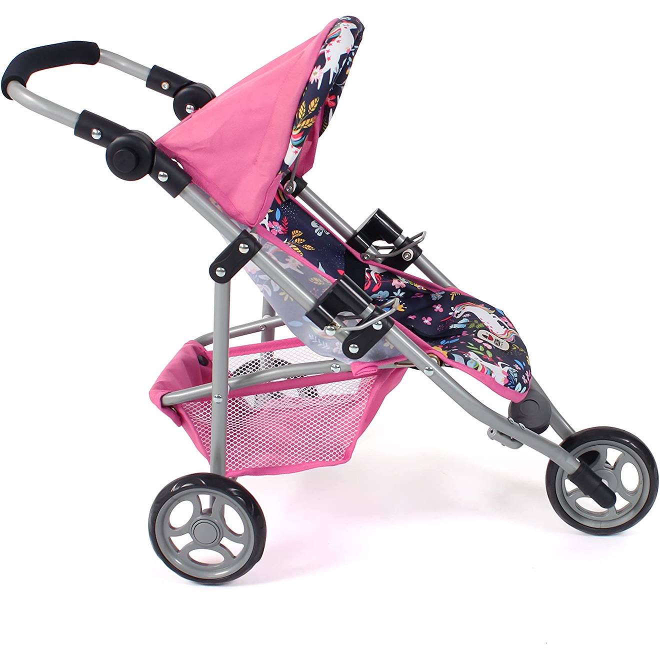 Petite poussette de jogging lola licorne pour poupée rose