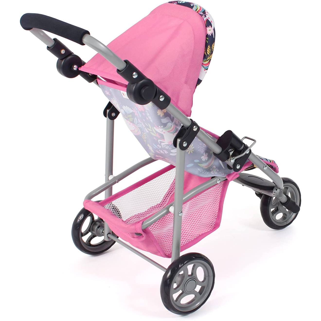 Petite poussette de jogging lola licorne pour poupée rose