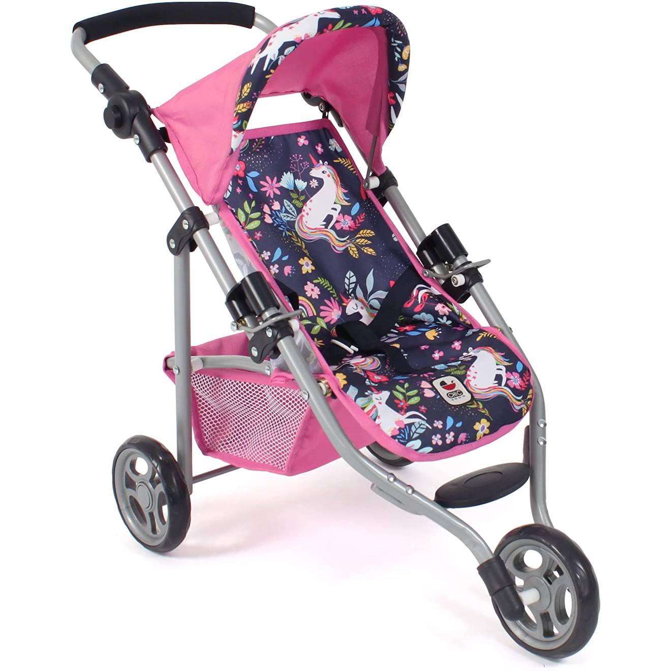 Petite poussette de jogging lola licorne pour poupée rose