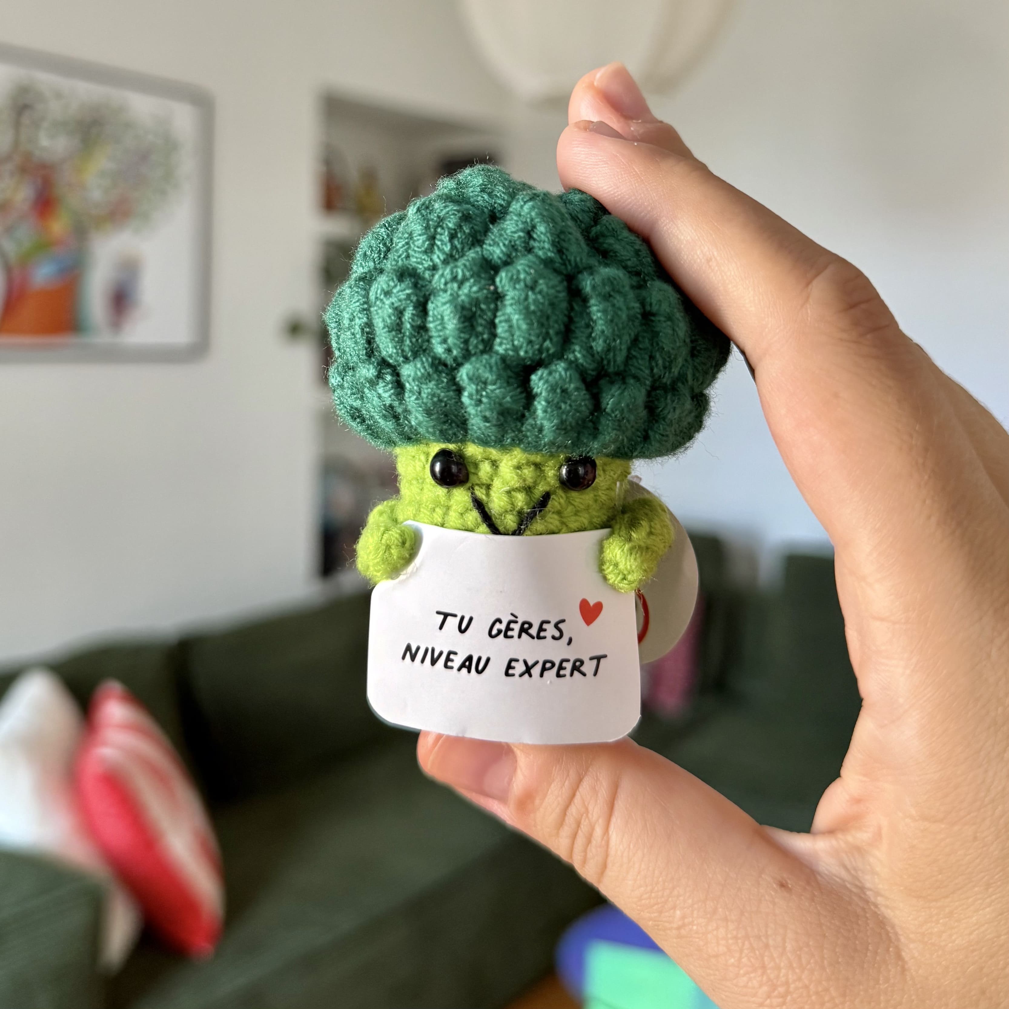 Brocoli en crochet rigolo a poser sur un bureau