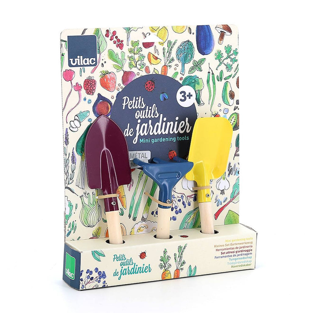Petits outils de jardinier bois et métal bleu