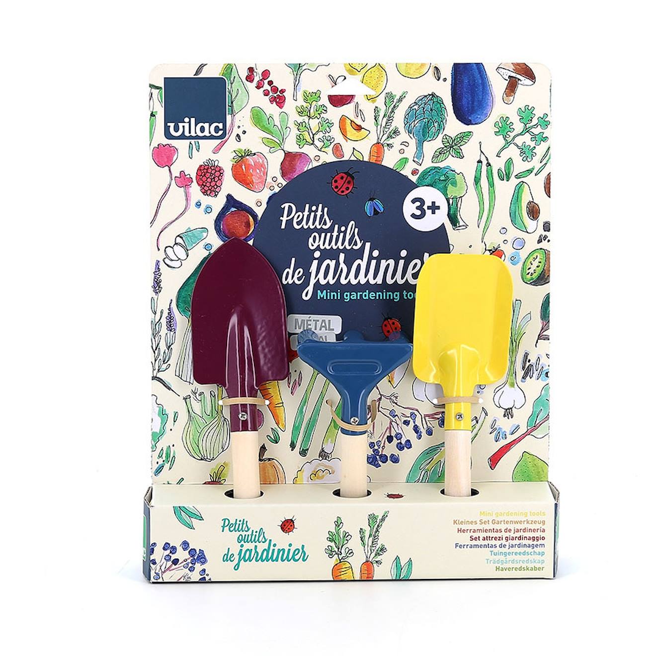 Petits outils de jardinier bois et métal bleu