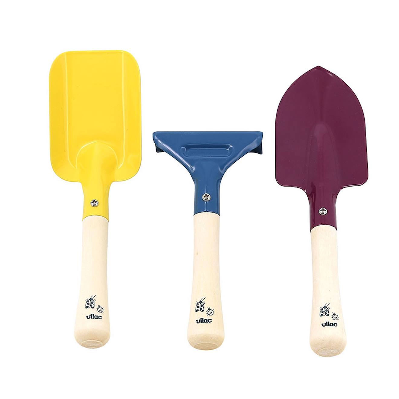 Petits outils de jardinier bois et métal bleu