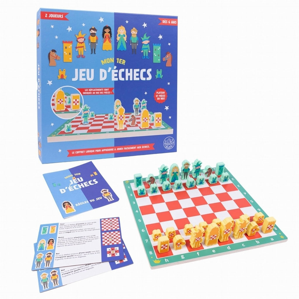 Jeu d'échecs en bois pour enfants avec pièces colorées