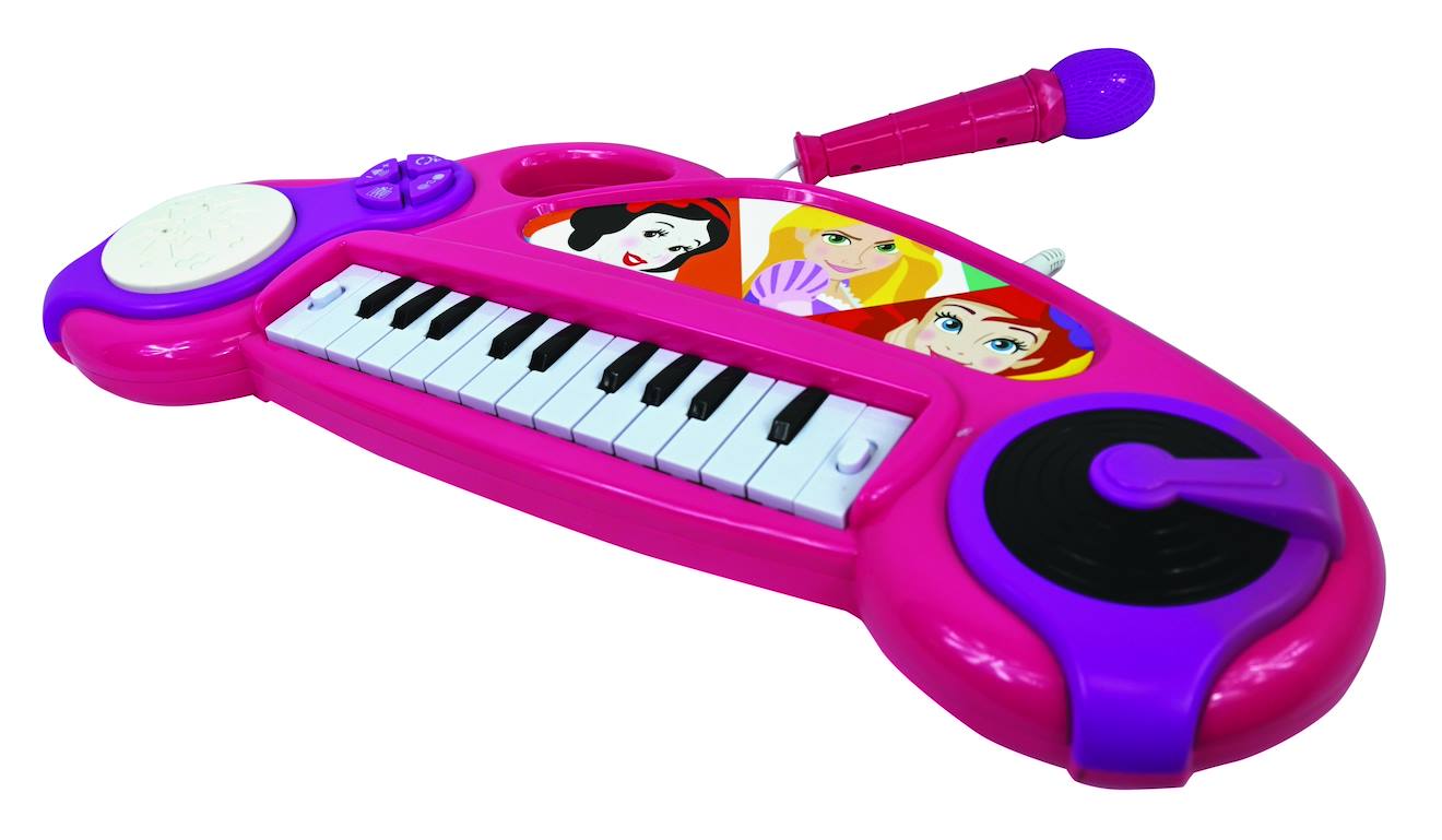 Piano électronique Disney princesse avec effets lumineux et microphone rose