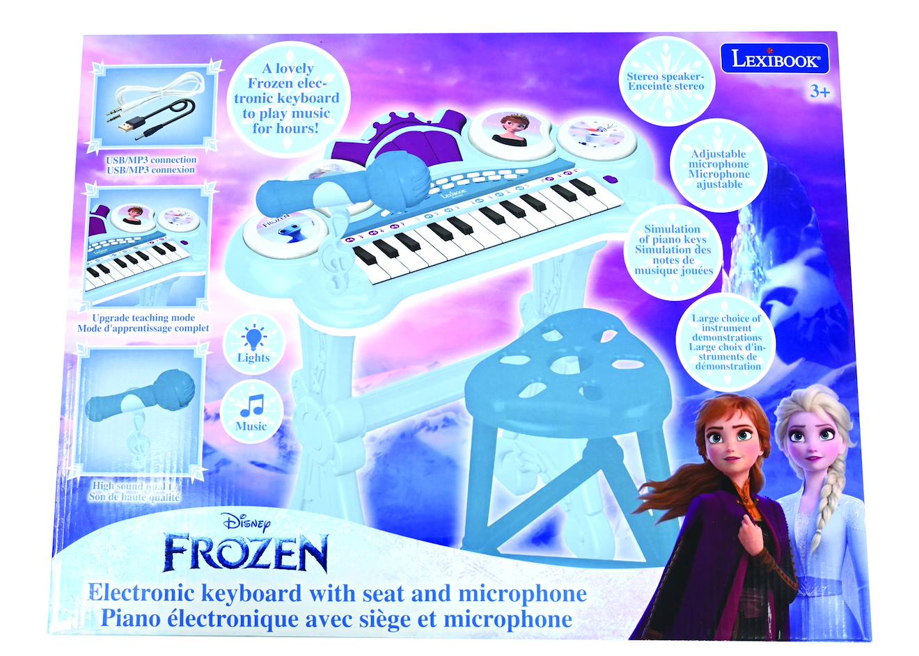 Piano électronique La Reine des Neiges avec siège et micro bleu